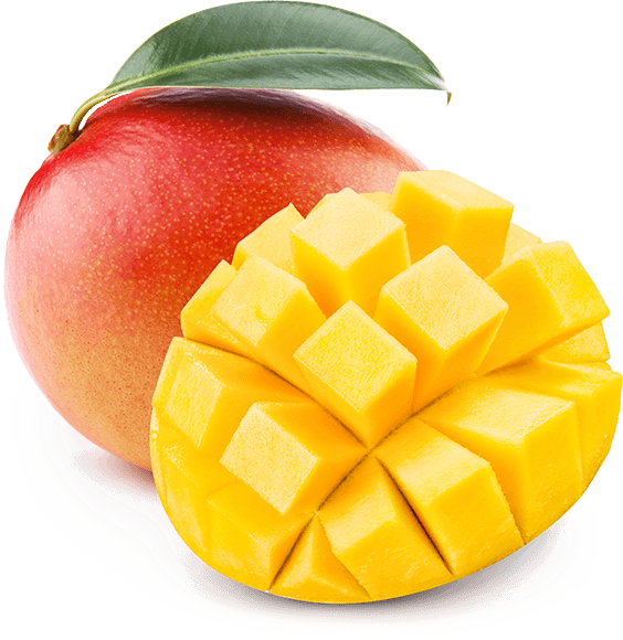 a whole mango with a sliced mango